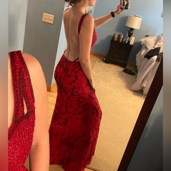 Precious Formals Red Beaded Dress - Picture 2 of 10